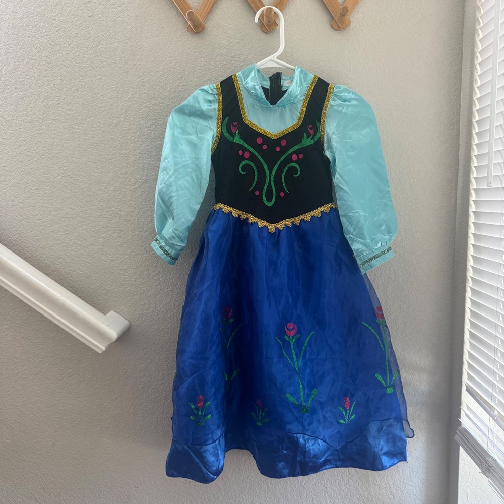 Funna Frozen Anna Costume Kids Coronation Dress Blue Black Gold Size 120